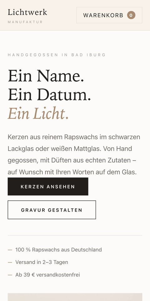 Lichtwerk Manufaktur auf dem Smartphone